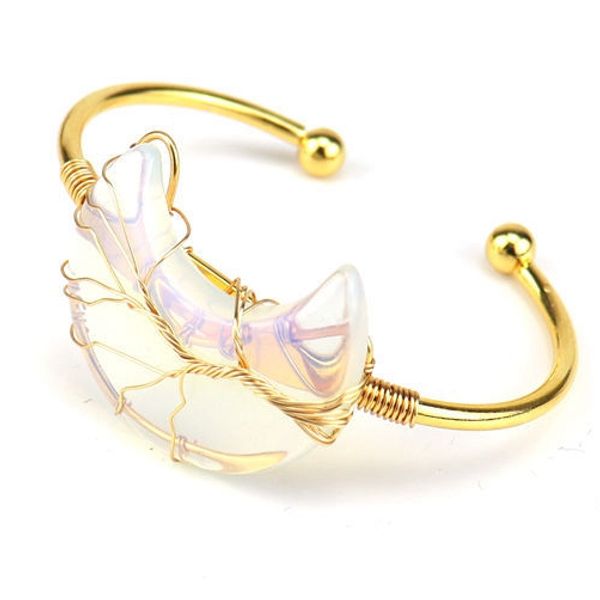 

wholesale healing crystal opalite charm bracelet tree of life wire wrapped natural gemstone bangle women men jewelry, Golden;silver