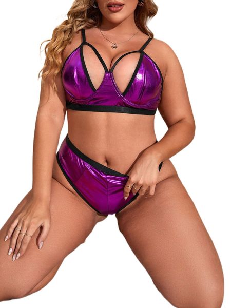

plus pu underwire lingerie set b7lq#, Black;white