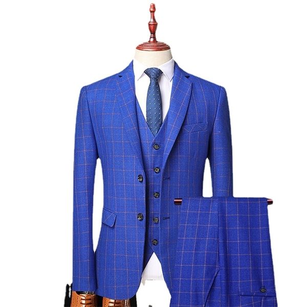 Boutique Blazer Gilet Pantaloni da uomo stile italiano Fashion Business elegante gentiluomo scozzese slim abito casual set da 3 pezzi 220815