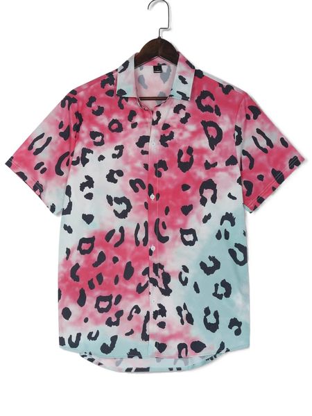 

romwe guys tie dye leopard print shirt h9an#, White;black