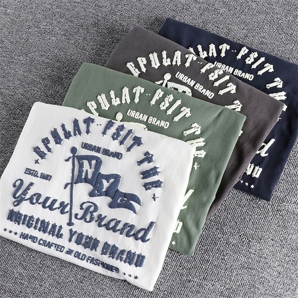 

summer short sleeve o-neck letter printed t-shirt men's fashion retro pure cotton washed old loose couple casual 220520, White;black