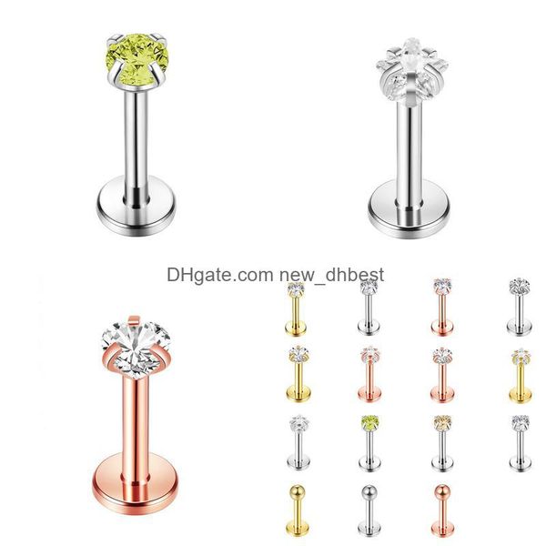 

navel bell button rings body jewelry piercing newdhbeidien stainless steel diamond 15pcs lip nail combination set puncture, Silver