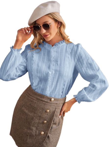 

lace scallop trim blouse x4rg#, White