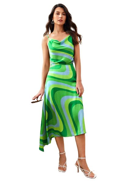 

allover print cami & skirt set p56p#, White
