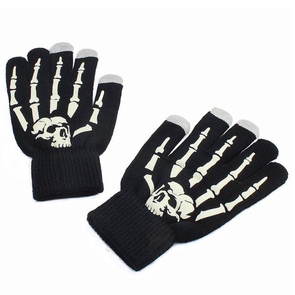 Fünf-Finger-Handschuhe, Halloween-Skelett, Vollfinger-Touchscreen, im Dunkeln leuchtende Neuheit, Po-Requisiten, Bühnenparty-Zubehör