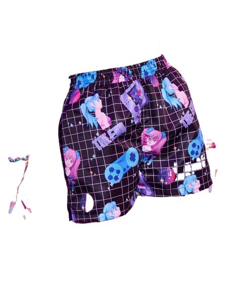 

romwe anime letter cartoon figure graphic plaid bikini bottom x0g4#, White;black
