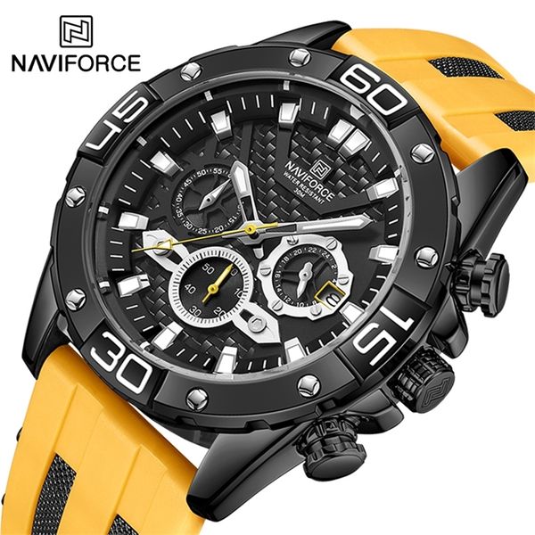 

naviforce luxury watches for men fashion silicone strap military waterproof sport chronograph quartz wristwatch clock with date 220407, Slivery;brown