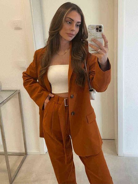 

elegant office blazers and pant suits single breasted blazer and straight leg trousers with belt 2 piece sets womens outfits t220729, Gray
