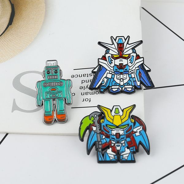 

cartoon anime robot pins for backpacks brave battle warriors lapel enamel pins brooches for bags badge friend kids boys gift, Blue