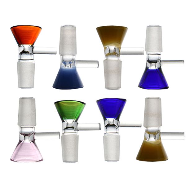 Glas-Shisha-Schalen Raucherrutsche Farbiger runder Stangengriff 14mm 18mm männliche Filterschüsselverbindungen für Bong-Shisha-Wasserpfeife 6 Farben