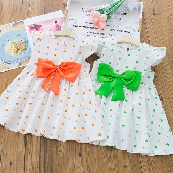 

summer dress for girls heart pattern dress for girl bow children party dresses casual style girl costume 210412, Red;yellow