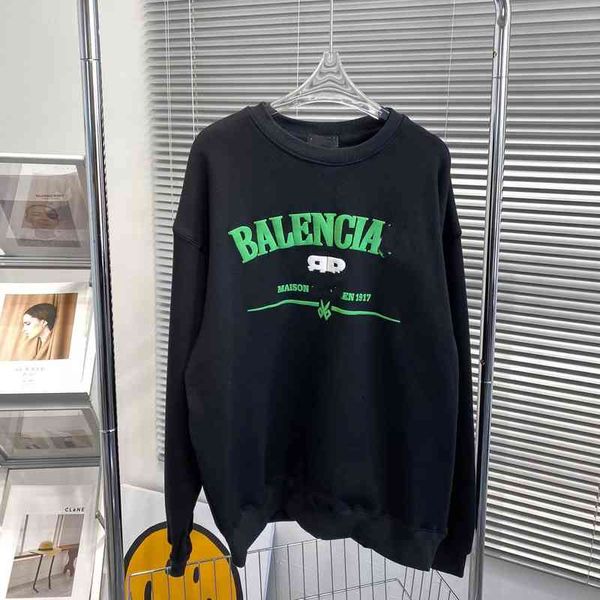 

factory direct sales 58% off paris home bv green 2022 spring style color contrast letter printing round neck pullover sweater leisure simple, Black