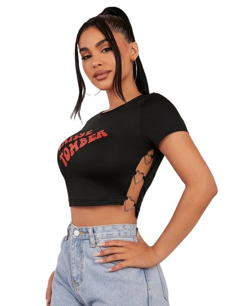 

sxy letter graphic heart ring linked crop tee 31sg#, White