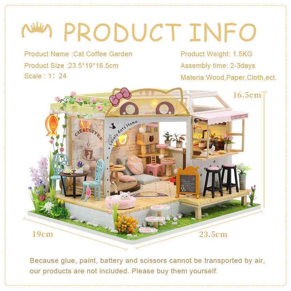 Neue DIY Holz Puppenhaus Kits Miniatur Mit Möbel Nette Katzen Kaffee Hause Casa Puppenhaus Zusammengebautes Spielzeug Für Mädchen Geschenke