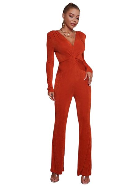 

glamaker solid wrap ruched flare leg jumpsuit m8bg#, Black;white