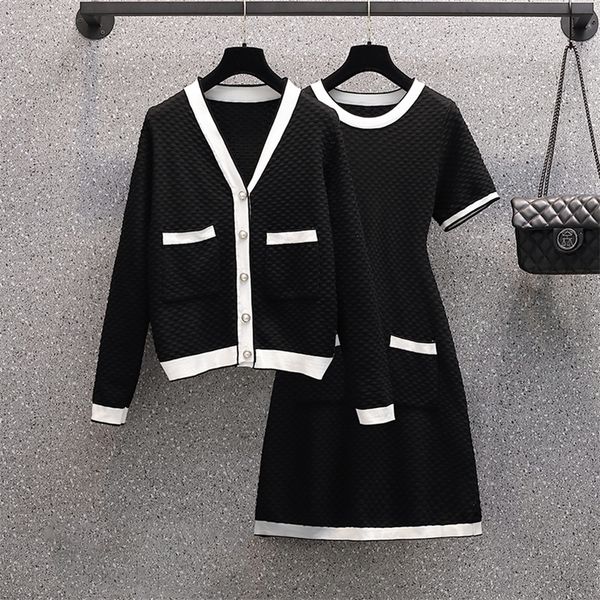 

runway korean womens knitted cardigan jacket coat sweater female elegant slim dress vestido 2 pieces set suit 220817, White