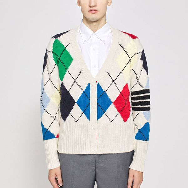 

tb women's sweaters 2022 winter luxury brand coats merino wool diamond pattern 4 bar stripes v-neck cardigan sweater casual harajuku co, White;black