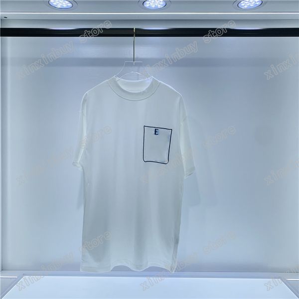 

22ss men women designers t shirts tee pocket embroidery letter paint cotton short sleeve crew neck streetwear xinxinbuy black white khaki m-, White;black