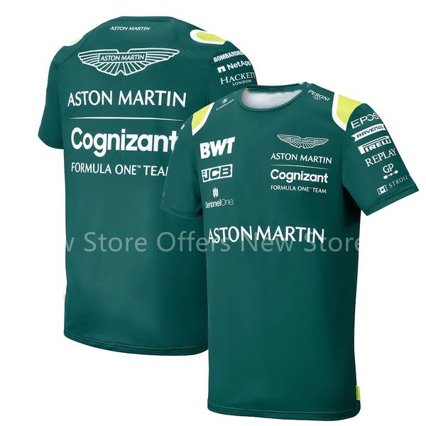 F1 Fórmula 1 Aston Martin Team Vettel Driver Tema Short Manga Masculino e Feminino Caminhando de Verão de Bystander Summer