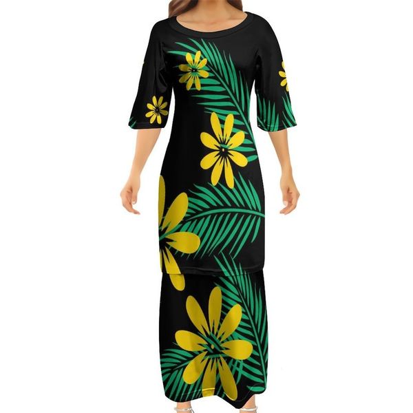 

customs women club bodycon dresses samoan puletasi polynesian traditional tribal design dress 2 piece set 220706, White