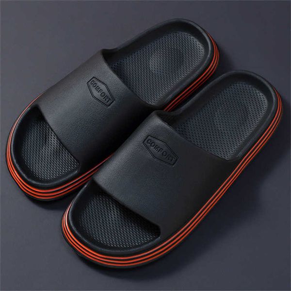 

household slippers female summer interior wearing anti-slip mute anti-stinking couple bathroom bath soft bottomless slippers##122, Black