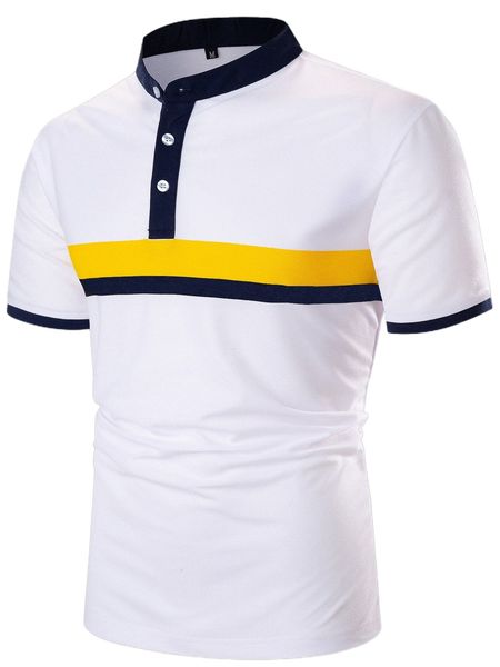 

men color block mock neck polo shirt 82m0#, White;black