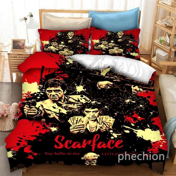 Conjuntos de cama Phechion Scarface 3D Conjunto de edredão Tampas de edredão Fronhas de travesseiros de uma peça de cama de cama de cama k206bedding