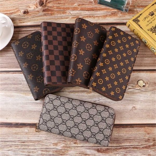 

2022 new fashion women men's leather long wallet multi pockets id card clutch bifold purse vintage retro zipper change bag cards slot p, White