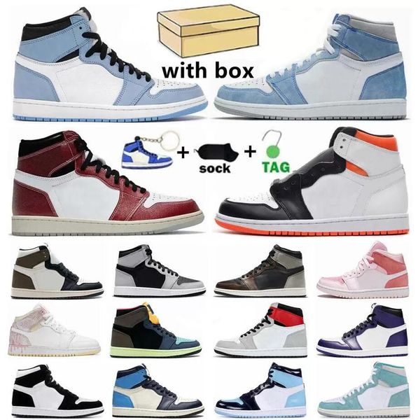 

with box mens jumpman 1 high og basketball shoes 1s university blue electro orange dark mocha bred shadow unc twist men women sneakers train