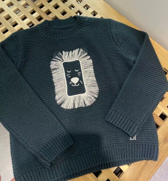 

boys girls pullovers baby sweaters kids designer clothes pullover sweater with letter lion head gradient tassels o-neck new long sleeve cott, Blue