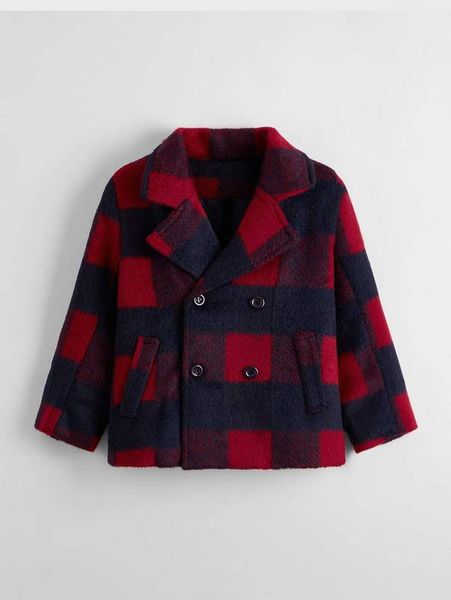 

toddler boys buffalo plaid print double breasted overcoat she, Blue;gray