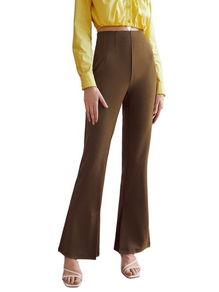 

high waist split hem flare leg pants p34m#, Black;white