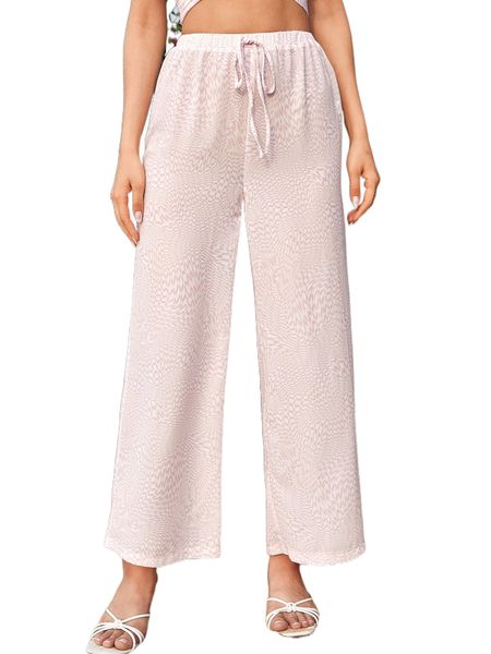 

geo print knot front wide leg pants a3ue#, Black;white
