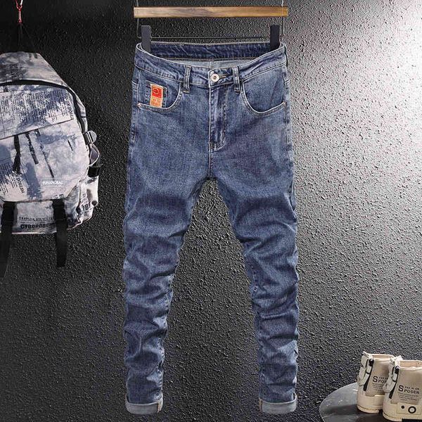 

men's jeans fashionable summer thin jeans men's slim straight korean fashion high-end elastic light color casual trendy pants jz1n, Blue