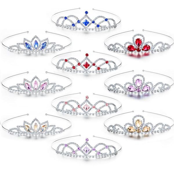 Fermagli per capelli Barrettes 3 pezzi / set Principessa per ragazze Corona di strass Corona di cristallo colorato Tiara Fascia per accessori per gioielli da sposa sposa per bambiniHai