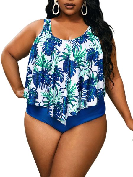 

plus tropical print one piece swimsuit c7zu#, White;black