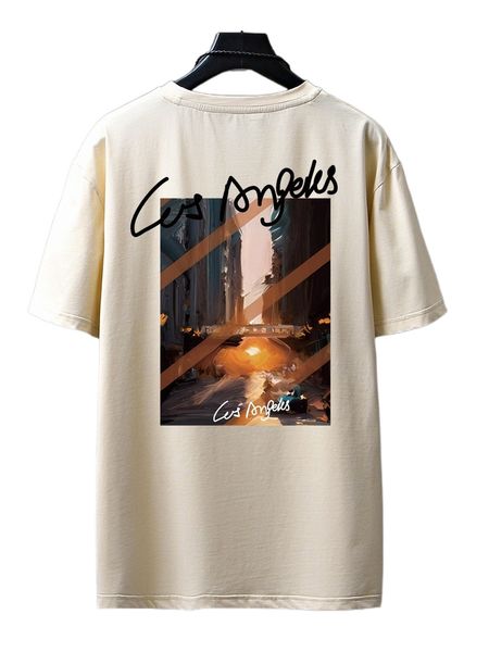 

men letter & picture print tee t1cf#, White;black