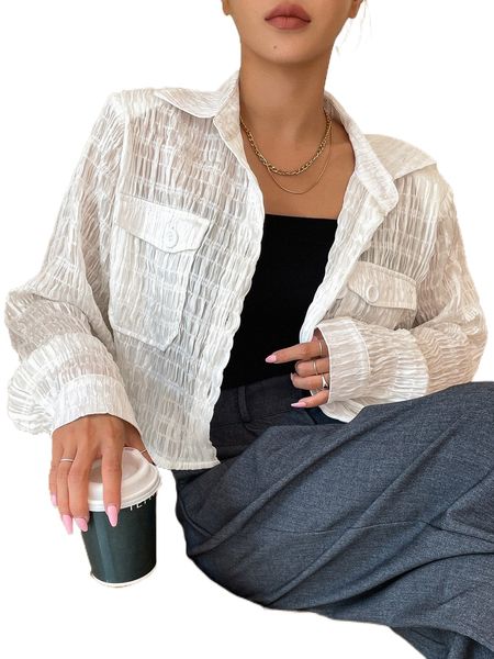 

dazy button front textured blouse u2qm#, White