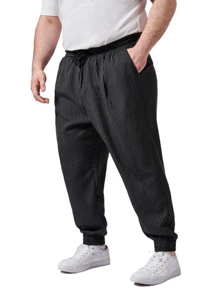 

extended sizes striped print drawstring waist pants j7pn#, Black