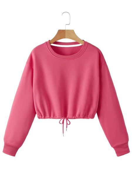 

drop shoulder drawstring thermal lined sweatshirt m3hb#, Black