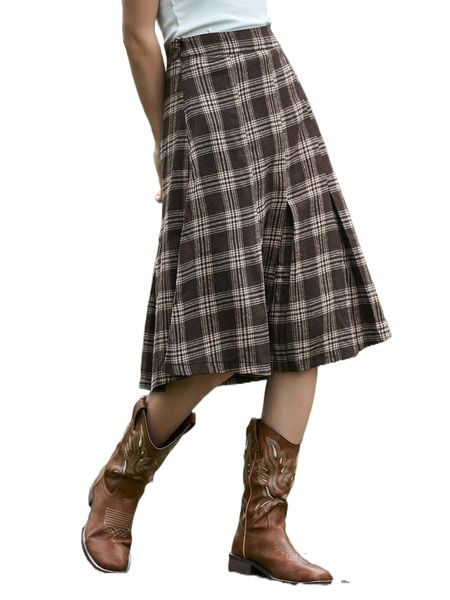 

dazy plaid print high waist skirt z86j#, Black