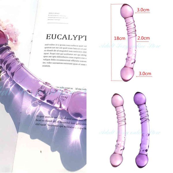 Nxy Giocattoli anali Dildo di vetro a doppia estremità Realistico Lungo Sesso per donne Rosa Adulto Ma Plug Sexy per uomini 220510