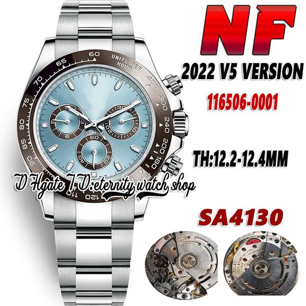 

2022 nf v5 th:12.4mm ew116506 mens watch cal.4130 nf4130 chronograph automatic brown ceramics bezel light blue dial 904l stainless bracelet, Slivery;brown