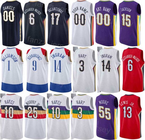 Taslak Seçim Ekran Baskı EJ Liddell Basketbol Jersey CJ McCollum 3 Brandon Ingram 14 Jonas Valanciunas 17 Devonte Graham 4 Herbert Jones 5 Özel İsim Numarası