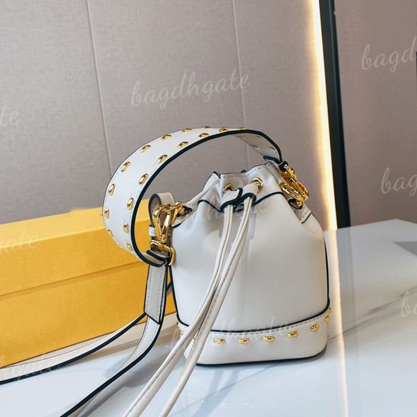 

designer luxury bag women classic small mini bucket drawstring crossbody letter handbag metal nails two detchable strap shoulder purse
