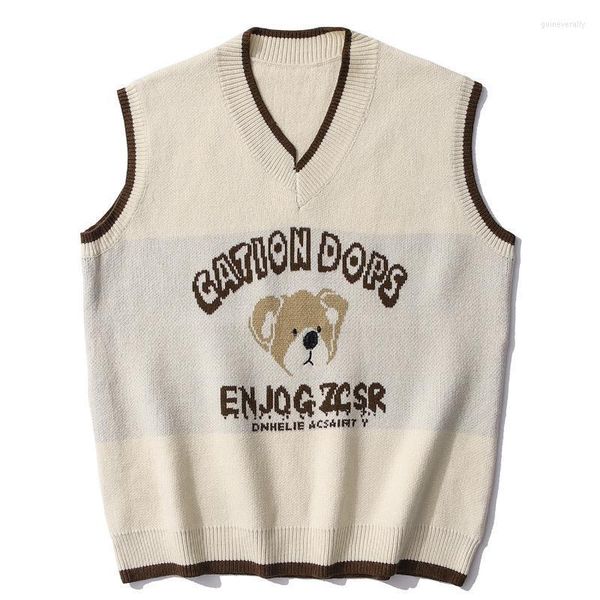 Erkek Yelekler Dövülebilir Harajuku Sokak Giyim Örgü Vintage Bear Sweaters Year Erkekler 2022 Sonbahar Günlük Kolsuz Örgü Külot Üstler Unisex G