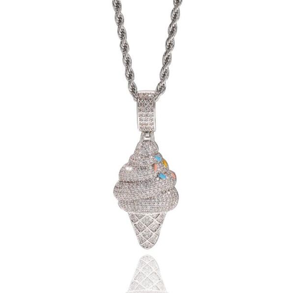 

hip hop aaa cubic zirconia bling iced out silver color ice cream pendants necklace for men women fashion jewelry drop