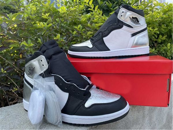 

jumpman 1 shoes authentic silver toe 1 high og trophy room chicago dark mocha balvin union men women outdoor sports sneakers, Black