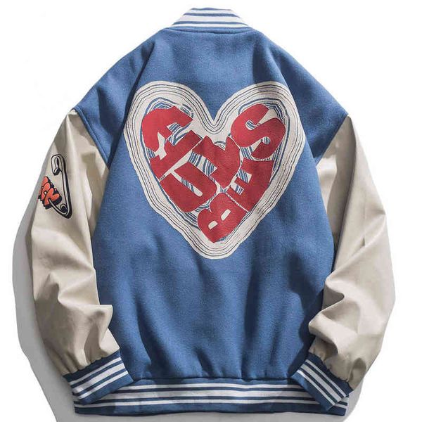 

lacible streetwear love pattern baseball jacket men hip hop patchwork letter print varsity jacket women outwear autumn coat t220816, Black;brown