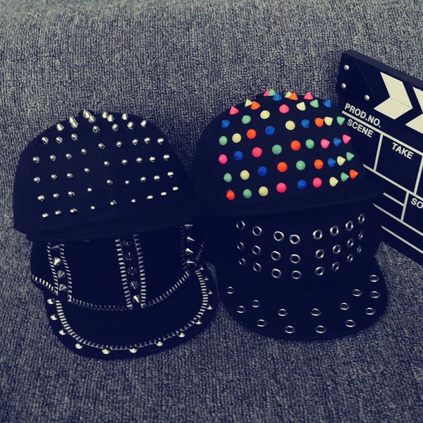 

european and american personalized childrens punk rivet hip hop hat new mens and womens bay hat outdoor sunshade baseball cap wholesale, Blue;gray